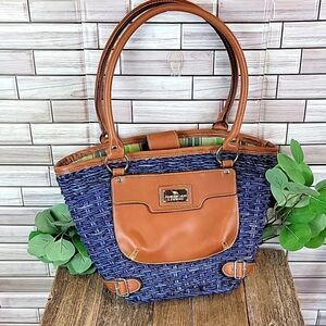 American Living straw bag with faux leather accents